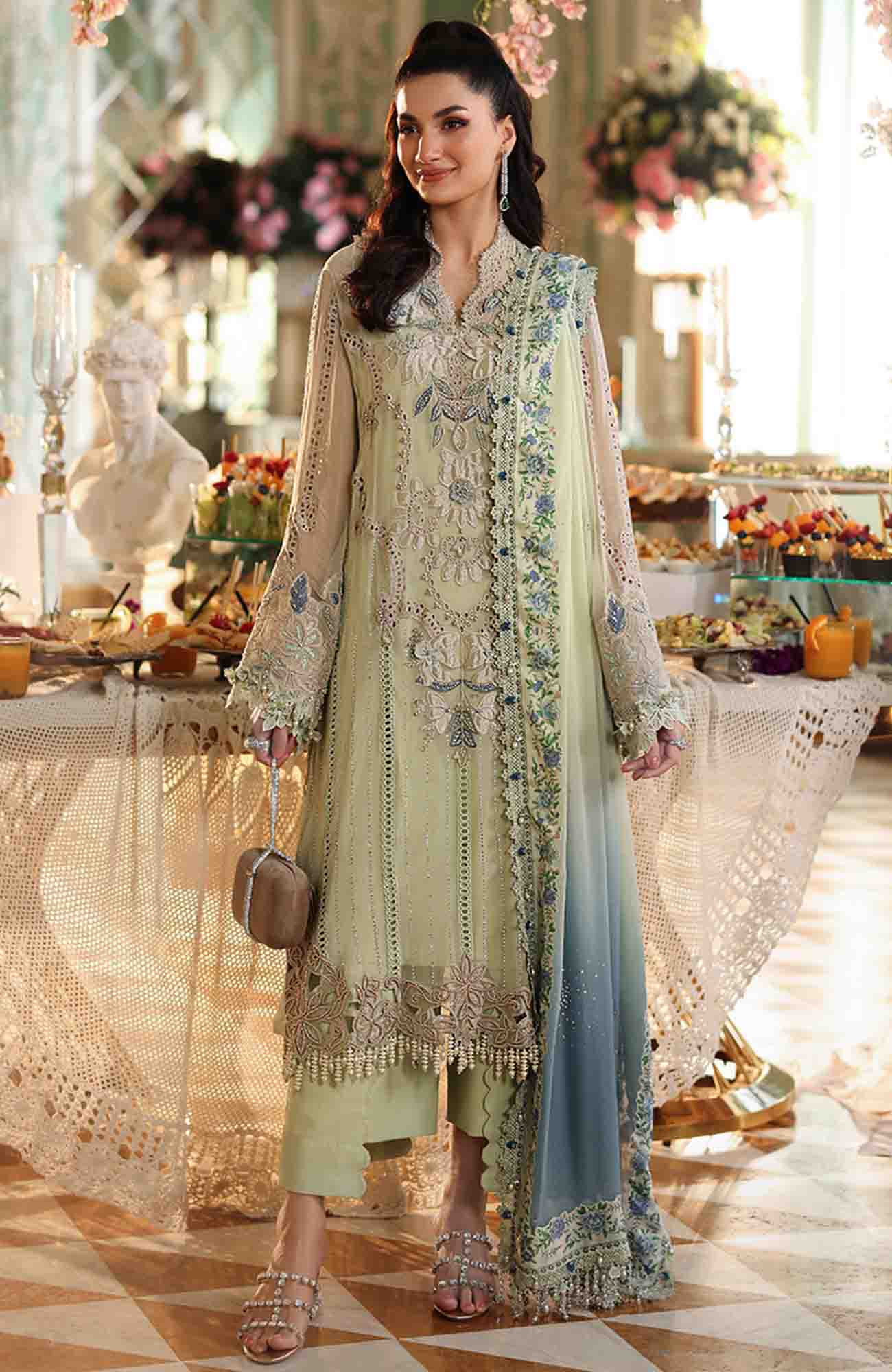 gowns & formal dresses for weddings Tea Affair By Maria B Unstitched Chiffon Embroidered 3 Piece Suit-  MBTACH-05- Formal Collection – Cloth Centre