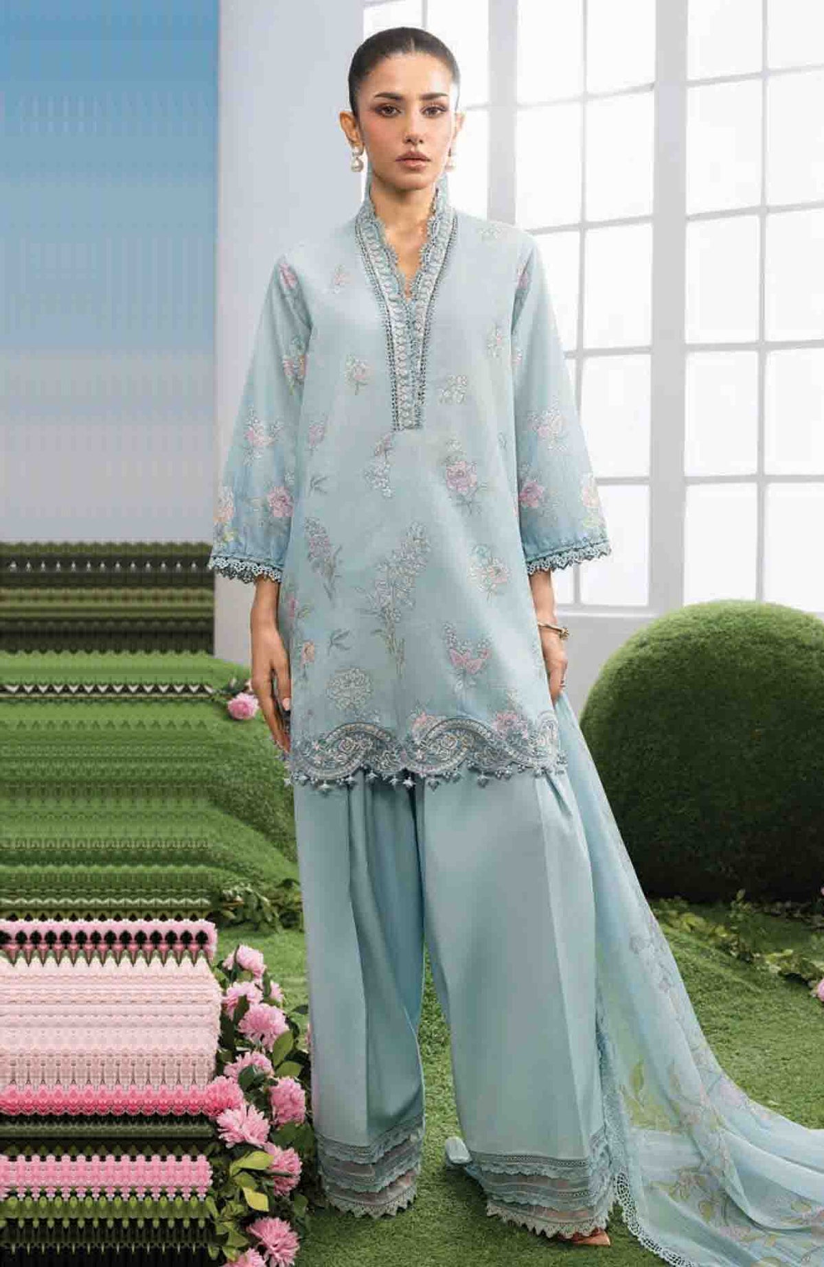 Mbasic by Maria B Unstitched Lawn Embroidered 3 Piece Suit Vol-2 - MBSCLV2-2B -  Summer Collection