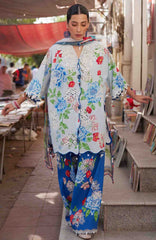 Wild Flower By Zaha Unstitched Lawn Embroidered 3 Piece Suits -ZHWLFLW-02- BLUE POPPY - Summer Collection