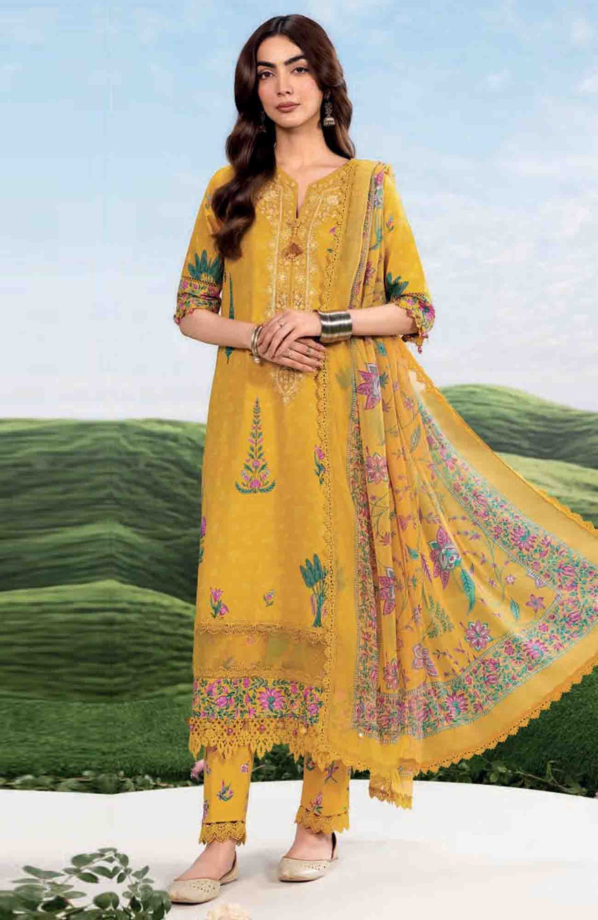 Mbasic by Maria B Unstitched Lawn Embroidered 3 Piece Suit Vol-2 - MBSCLV2-3A -  Summer Collection