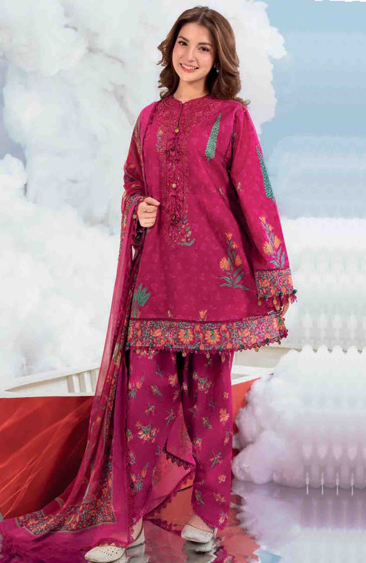 Mbasic by Maria B Unstitched Lawn Embroidered 3 Piece Suit Vol-2 - MBSCLV2-3B -  Summer Collection