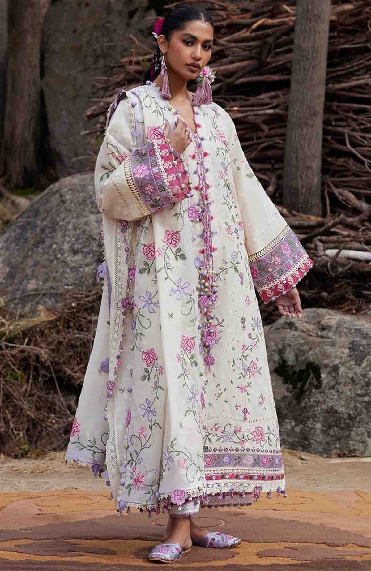 Meili By Zaha Unstitched Lawn Embroidered 3 Piece Suits -ZHMILXL-3A- Hua Yun- Summer Collection