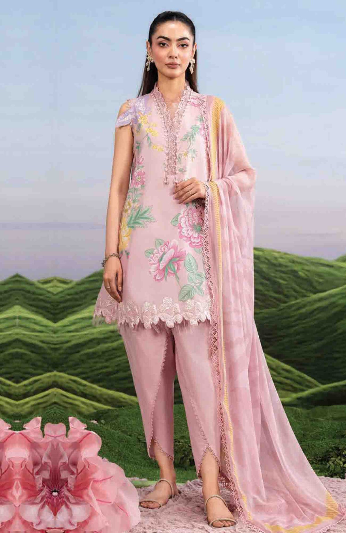 Mbasic by Maria B Unstitched Lawn Embroidered 3 Piece Suit Vol-2 - MBSCLV2-4A -  Summer Collection