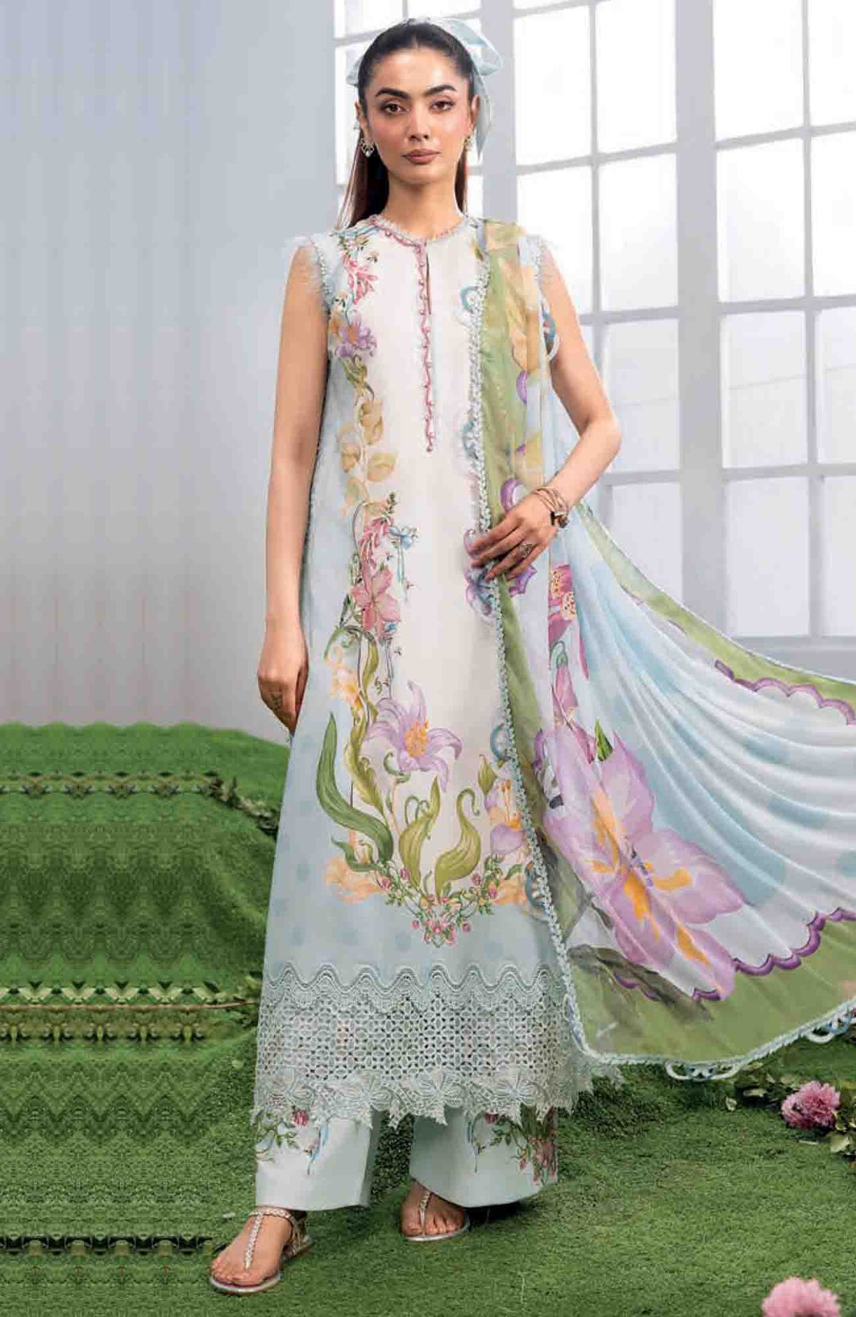 Mbasic by Maria B Unstitched Lawn Embroidered 3 Piece Suit Vol-2 - MBSCLV2-5A -  Summer Collection