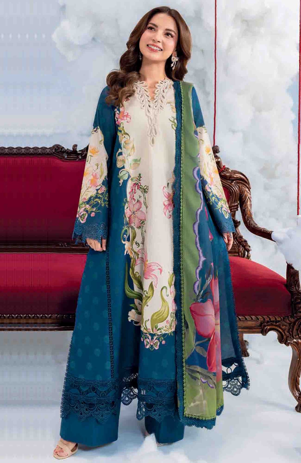 Mbasic by Maria B Unstitched Lawn Embroidered 3 Piece Suit Vol-2 - MBSCLV2-5B -  Summer Collection