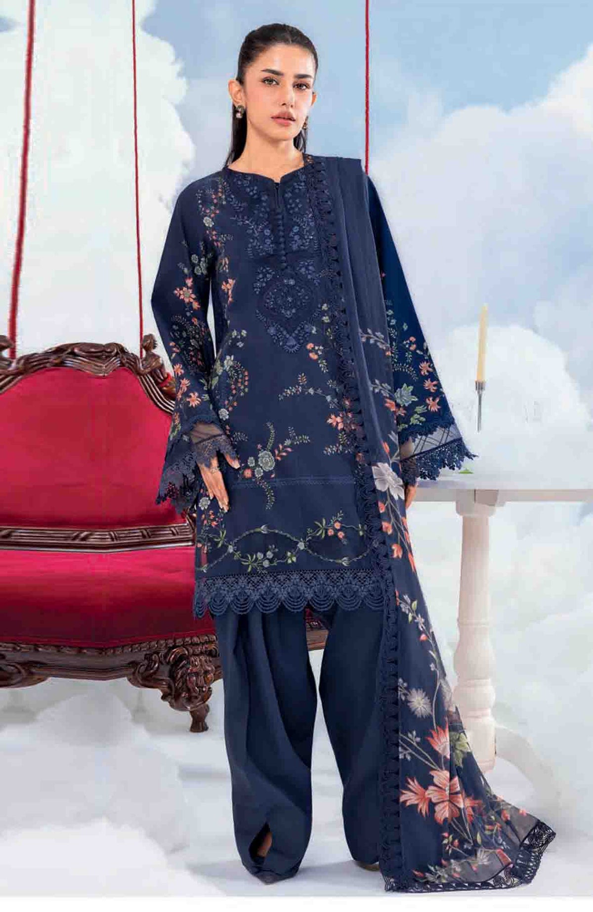Mbasic by Maria B Unstitched Lawn Embroidered 3 Piece Suit Vol-2 - MBSCLV2-7B -  Summer Collection