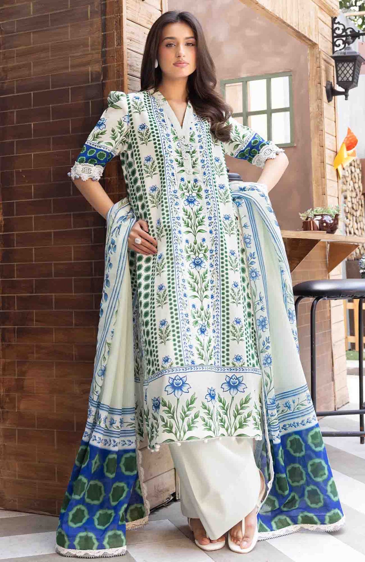 M Basic Elaheh Vol-II By Maria B Unstitched Lawn  Printed  3 Piece Suit - MBSCELPL08 - Summer Collection