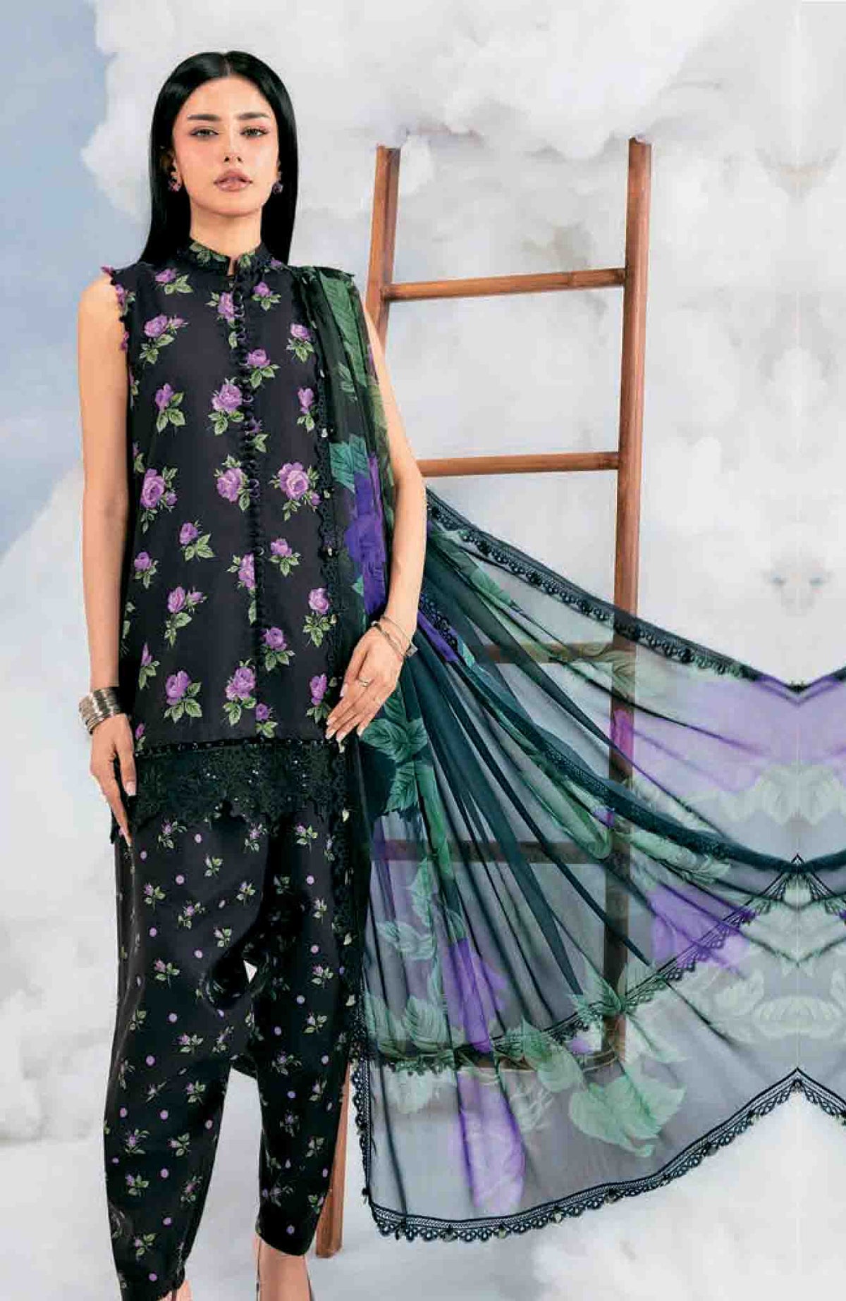 Mbasic by Maria B Unstitched Lawn Embroidered 3 Piece Suit Vol-2 - MBSCLV2-9B -  Summer Collection