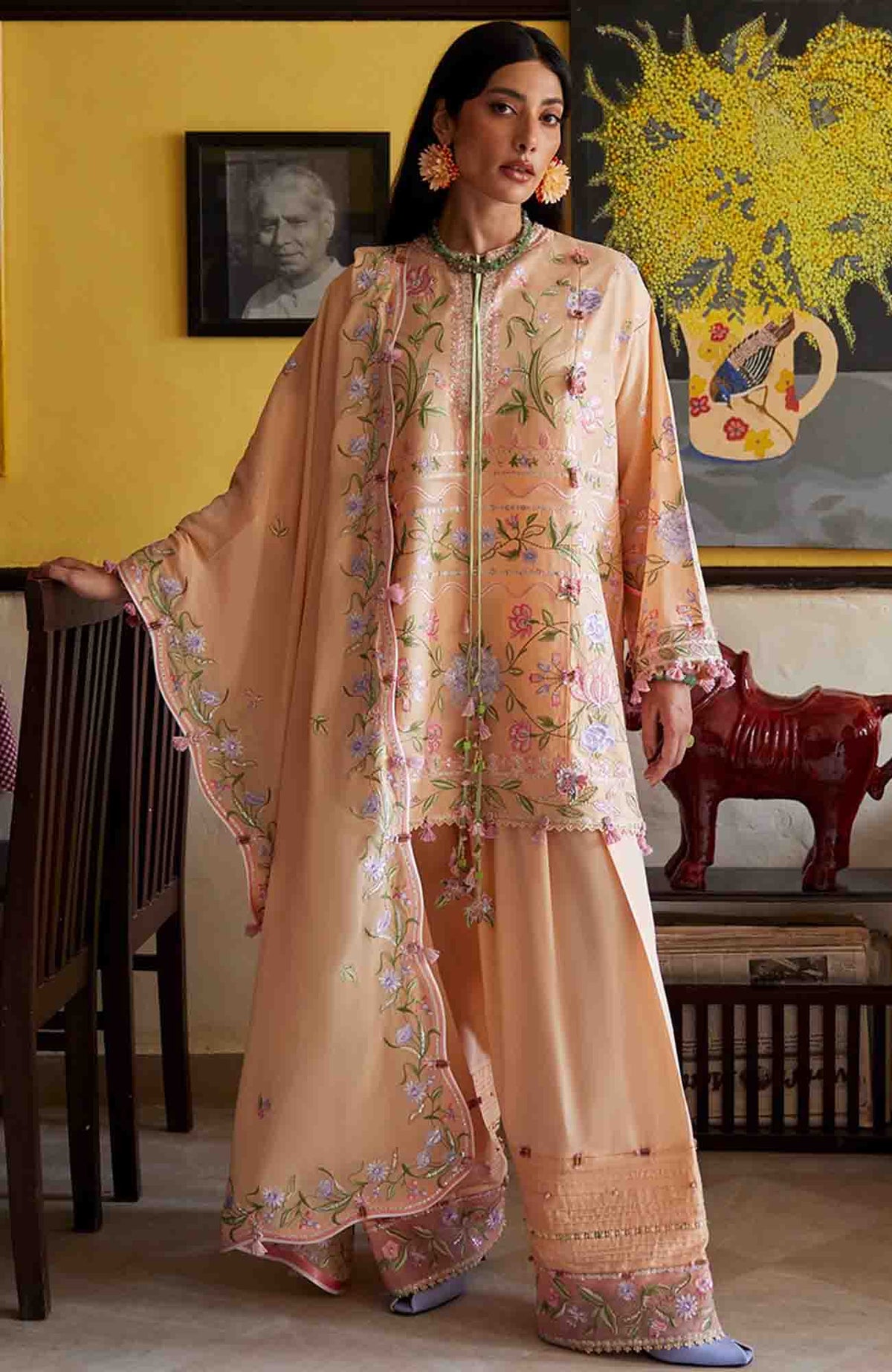 Wild Flower By Zaha Unstitched Lawn Embroidered 3 Piece Suits -ZHWLFLW-09- APRICOT MALLOW BLOOM  - Summer Collection