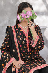 Maya Cambric Vol 1  BY Aizal Ready to wear Printed 3 Piece Suit -AZLV1MYA -01- Black Floral -  Winter Collection