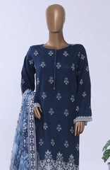 Chikankari BY HZ Textiles  Ready to wear Embroidered 3 Piece Suit -HZCHKEMB -01- Midnight Blue-  Summer Collection