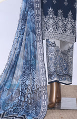 Chikankari BY HZ Textiles  Ready to wear Embroidered 3 Piece Suit -HZCHKEMB -01- Midnight Blue-  Summer Collection