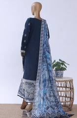 Chikankari BY HZ Textiles  Ready to wear Embroidered 3 Piece Suit -HZCHKEMB -01- Midnight Blue-  Summer Collection