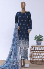 Chikankari BY HZ Textiles  Ready to wear Embroidered 3 Piece Suit -HZCHKEMB -01- Midnight Blue-  Summer Collection