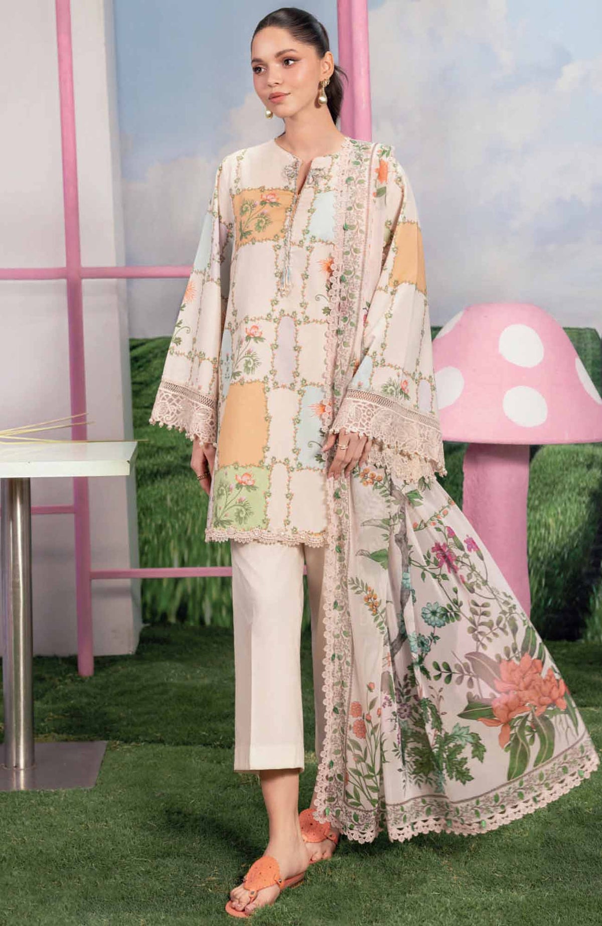 Mbasic by Maria B Unstitched Lawn Embroidered 3 Piece Suit - MBSCL-10A -  Summer Collection