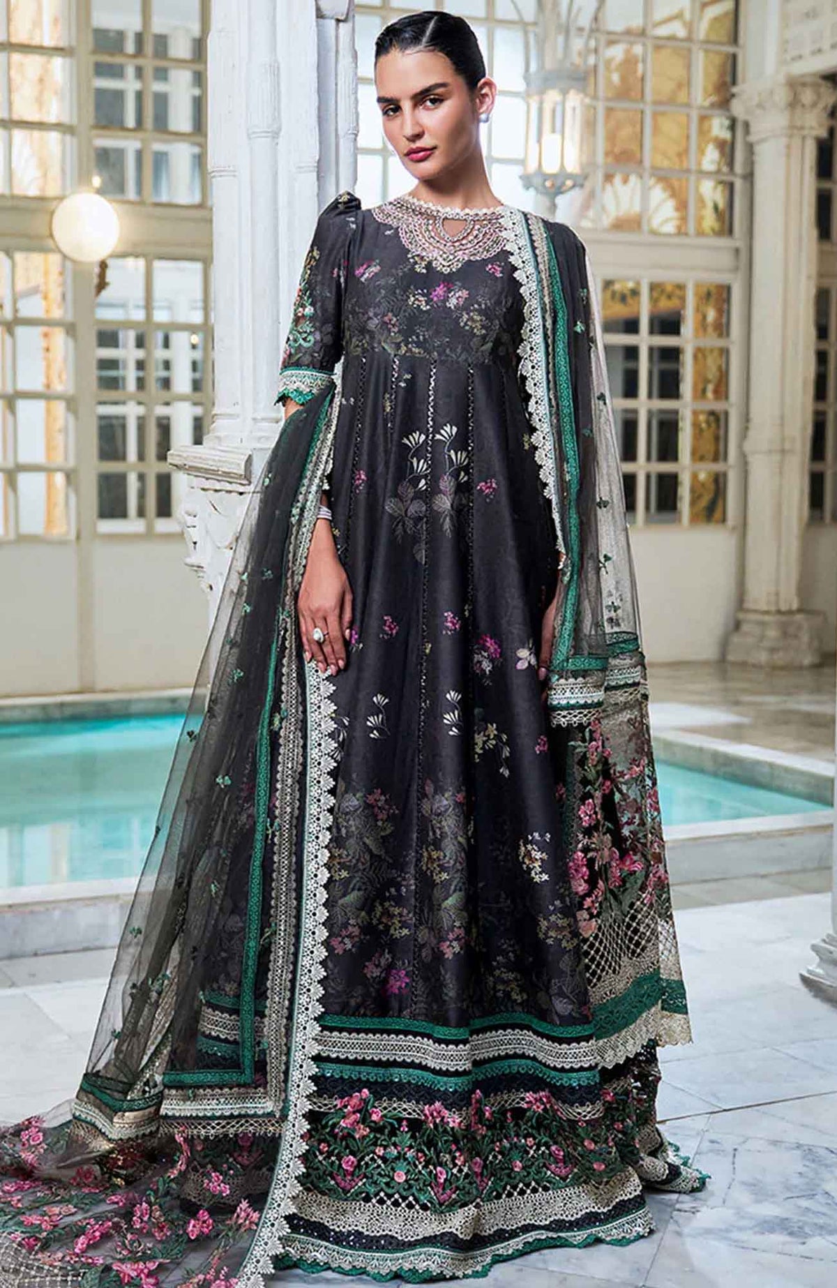 Luxury Lawn By Sobia Nazir Unstitched Lawn Embriodered 3 Piece Suit - SNLEL-10A- Summer Collection