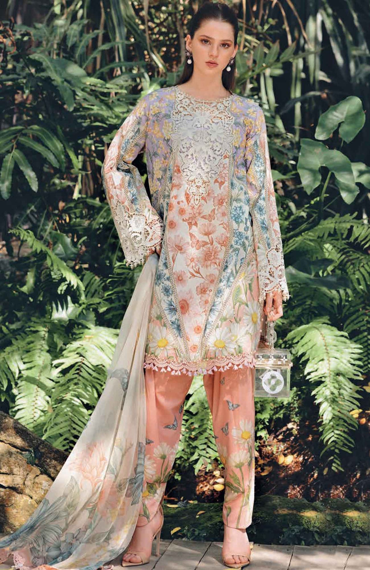 Mprints Safari Scape by Maria B Unstitched Lawn Embroidered 3 Piece Suit - MBMPSSL-10B -  Summer Collection
