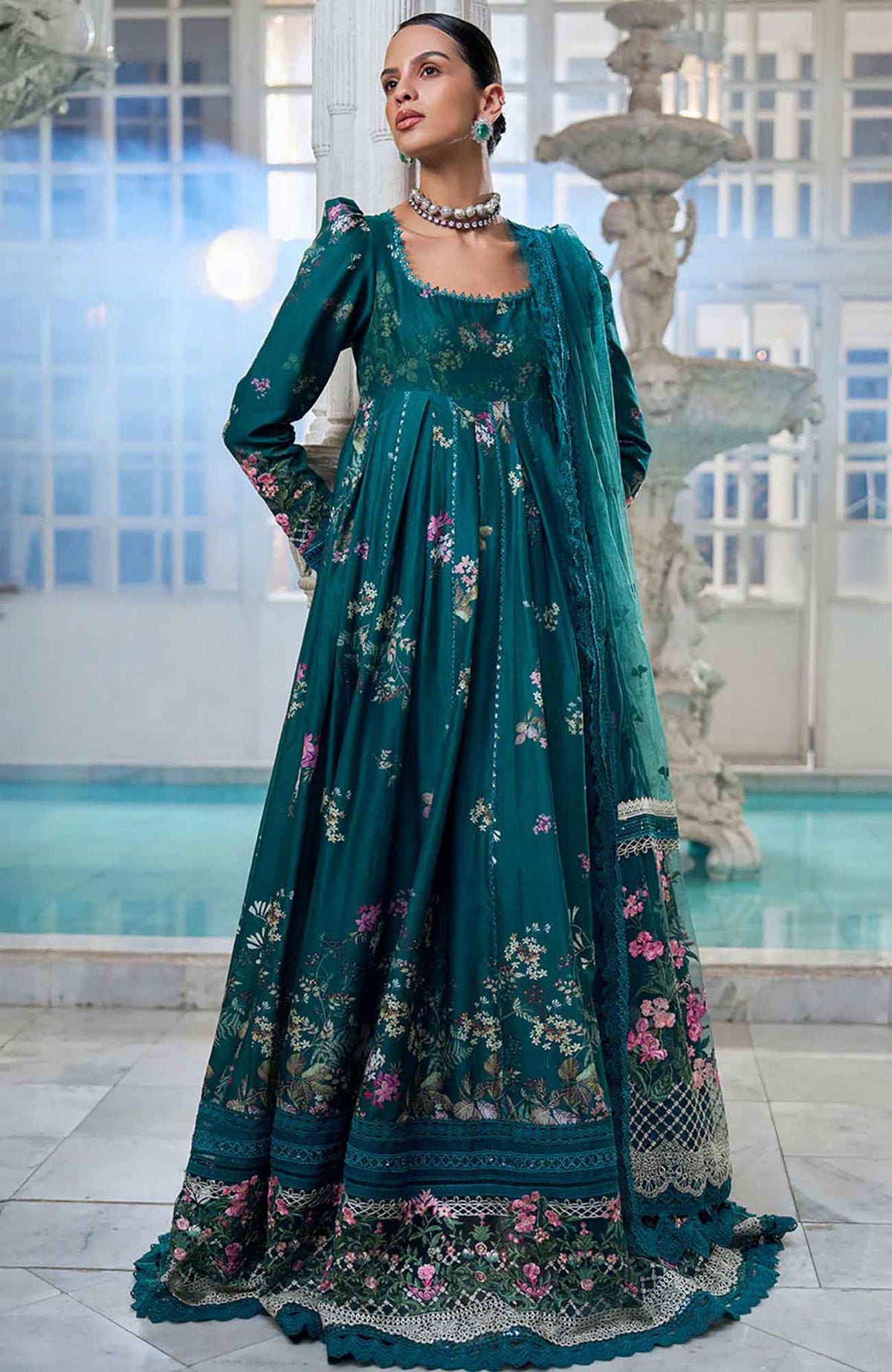 Luxury Lawn By Sobia Nazir Unstitched Lawn Embriodered 3 Piece Suit - SNLEL-10B- Summer Collection