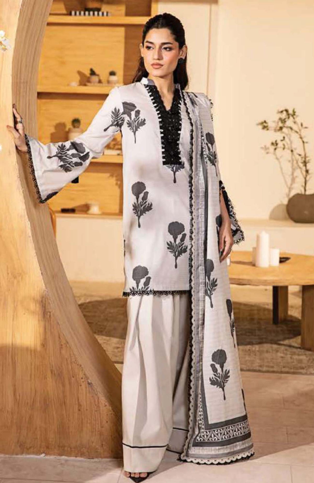 M Basic Elaheh By Maria B Unstitched Lawn  Printed  3 Piece Suit - MBSCELPL010 - Summer Collection