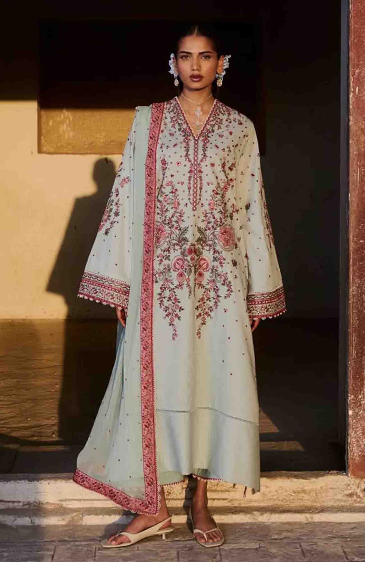 Zan By Hussain Rehar Unstitched Lawn Embroidered 3 Piece Suit -HRZANLXL-09- Firuz- Summer Collection