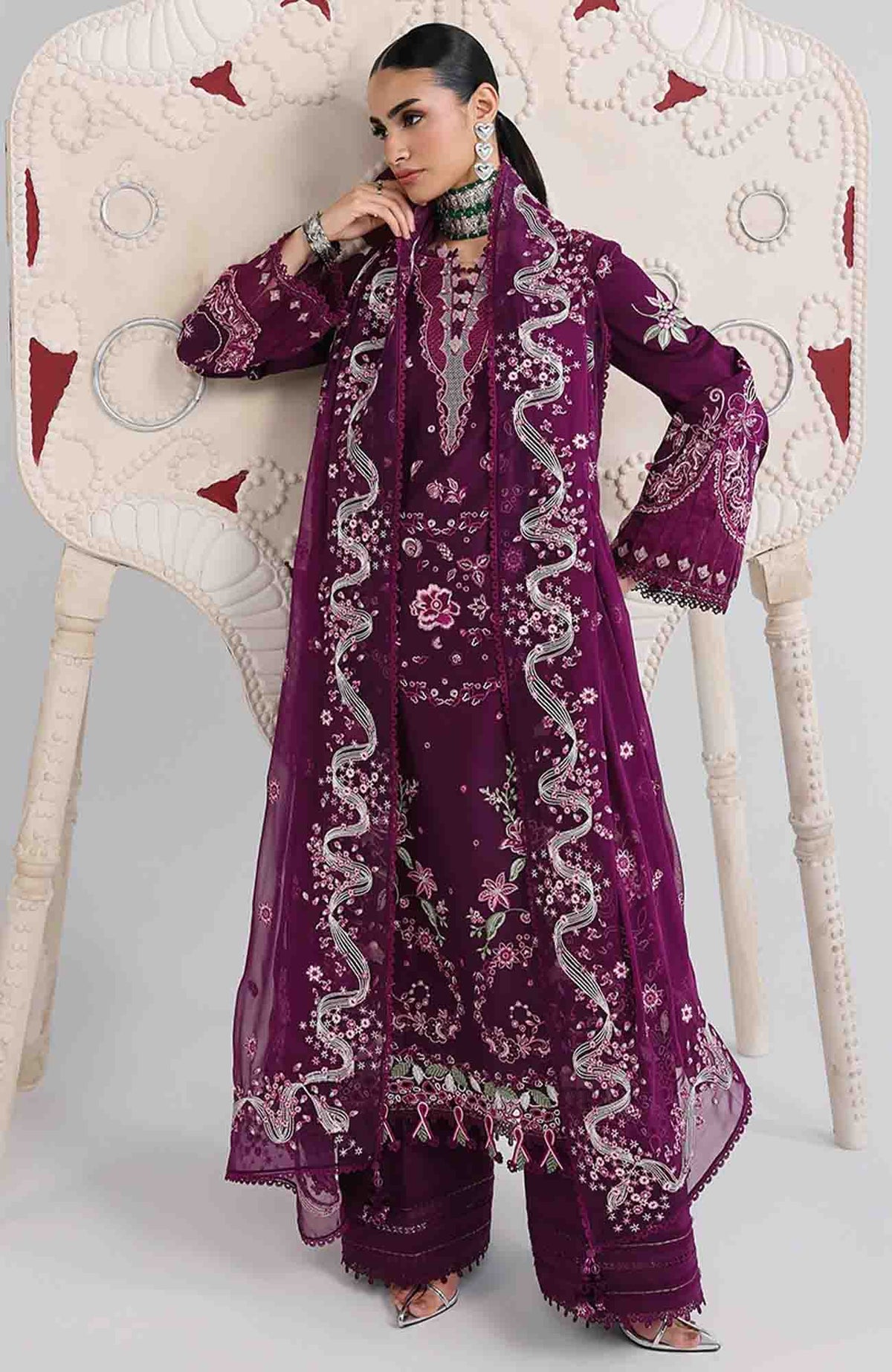 Festive Lawn By Qalamkar Unstitched Lawn Embroidered 3 Piece Suit  - QLMFSTL-10-Tresa - Summer Collection