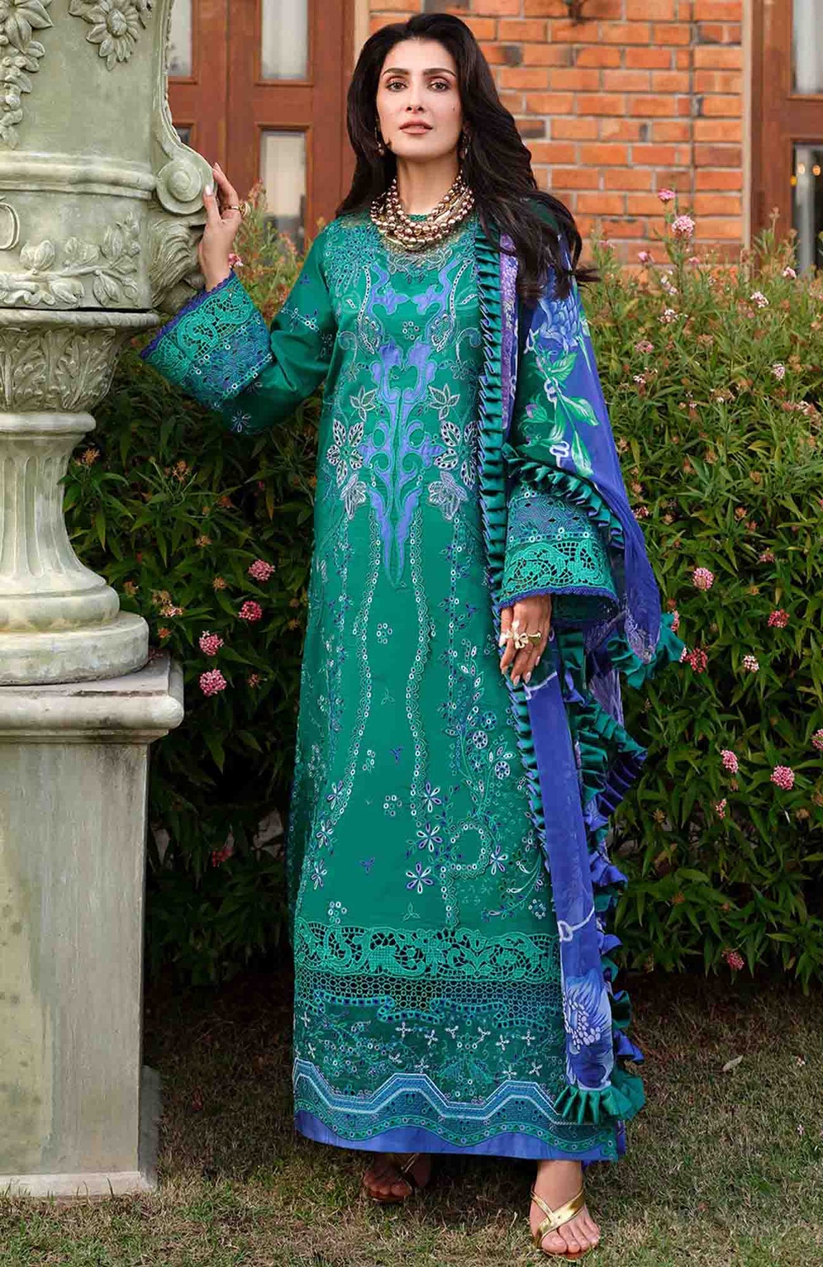 A Moi - Held By Love By Mushq Unstitched Luxury Lawn Embroidered 3 Piece Suit - MQHMAM-10- Blooming Romance - Summer Collection