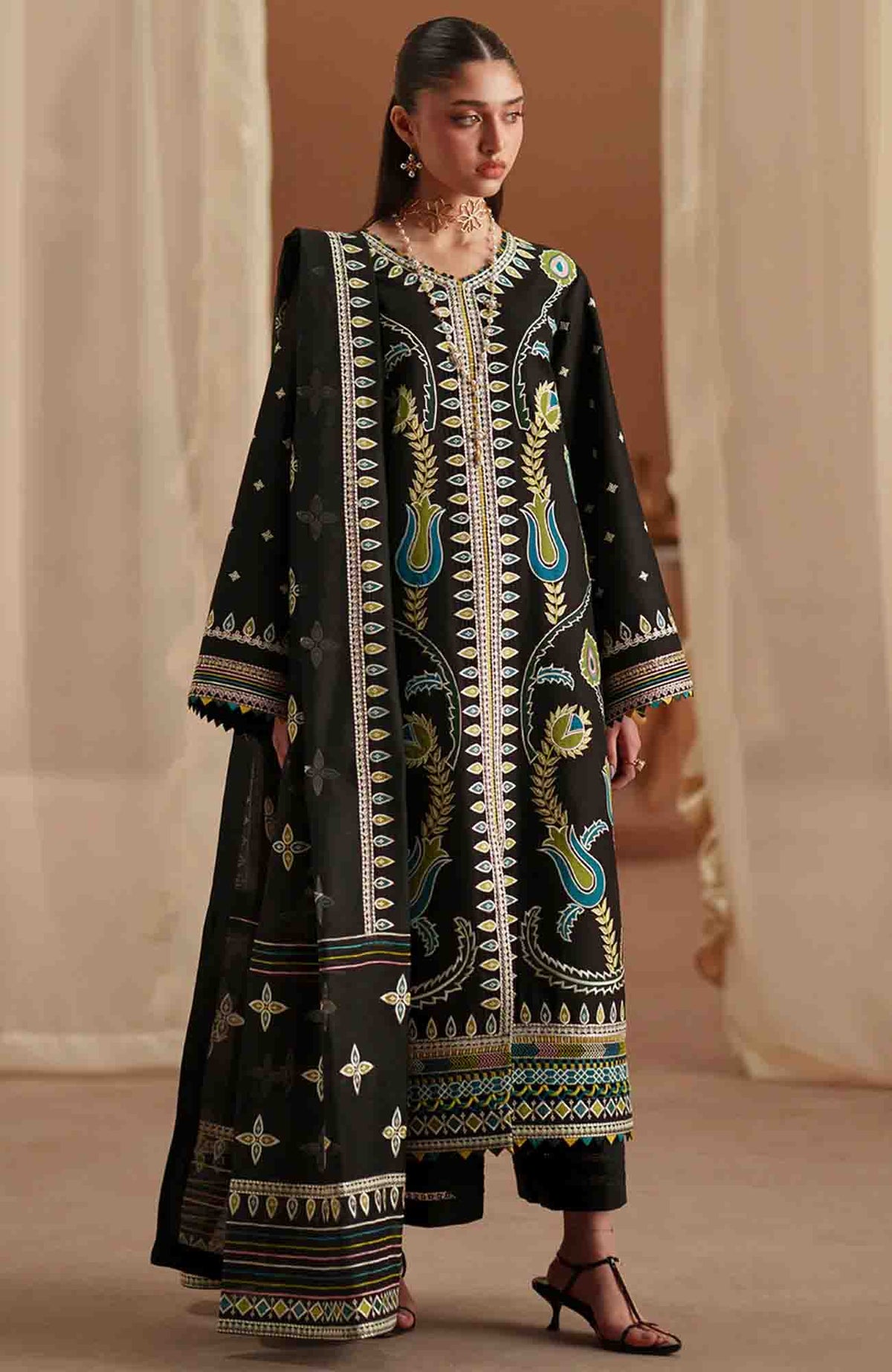 Mashriq Luxury By Bin Ilyas Unstitched Lawn Embroidered 3 Piece Suits - BNLML-8B- Summer Collection