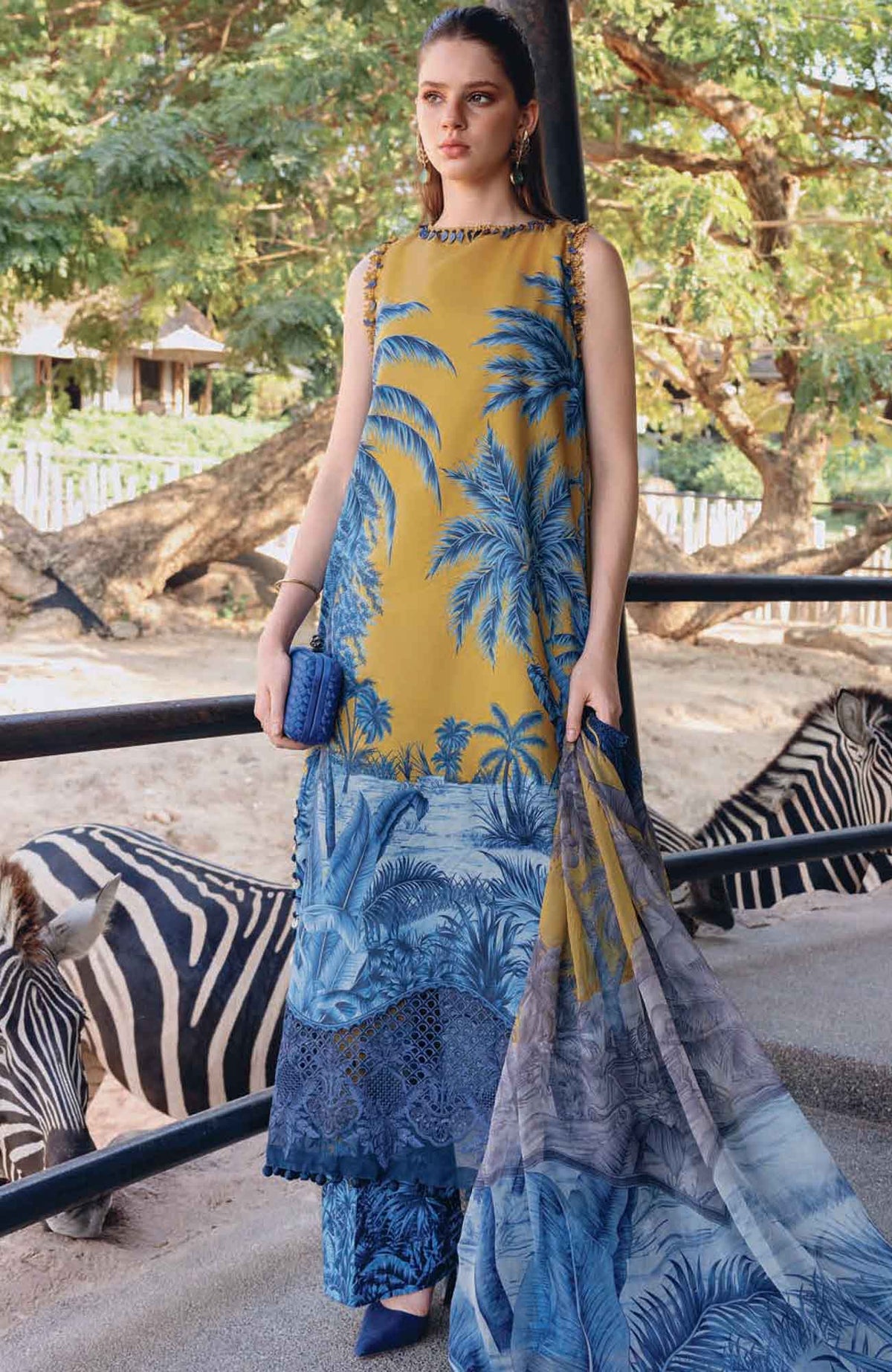 Mprints Safari Scape by Maria B Unstitched Lawn Embroidered 3 Piece Suit - MBMPSSL-11A -  Summer Collection