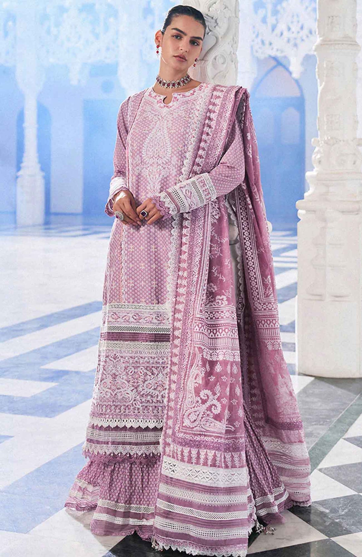Luxury Lawn By Sobia Nazir Unstitched Lawn Embriodered 3 Piece Suit - SNLEL-11B- Summer Collection