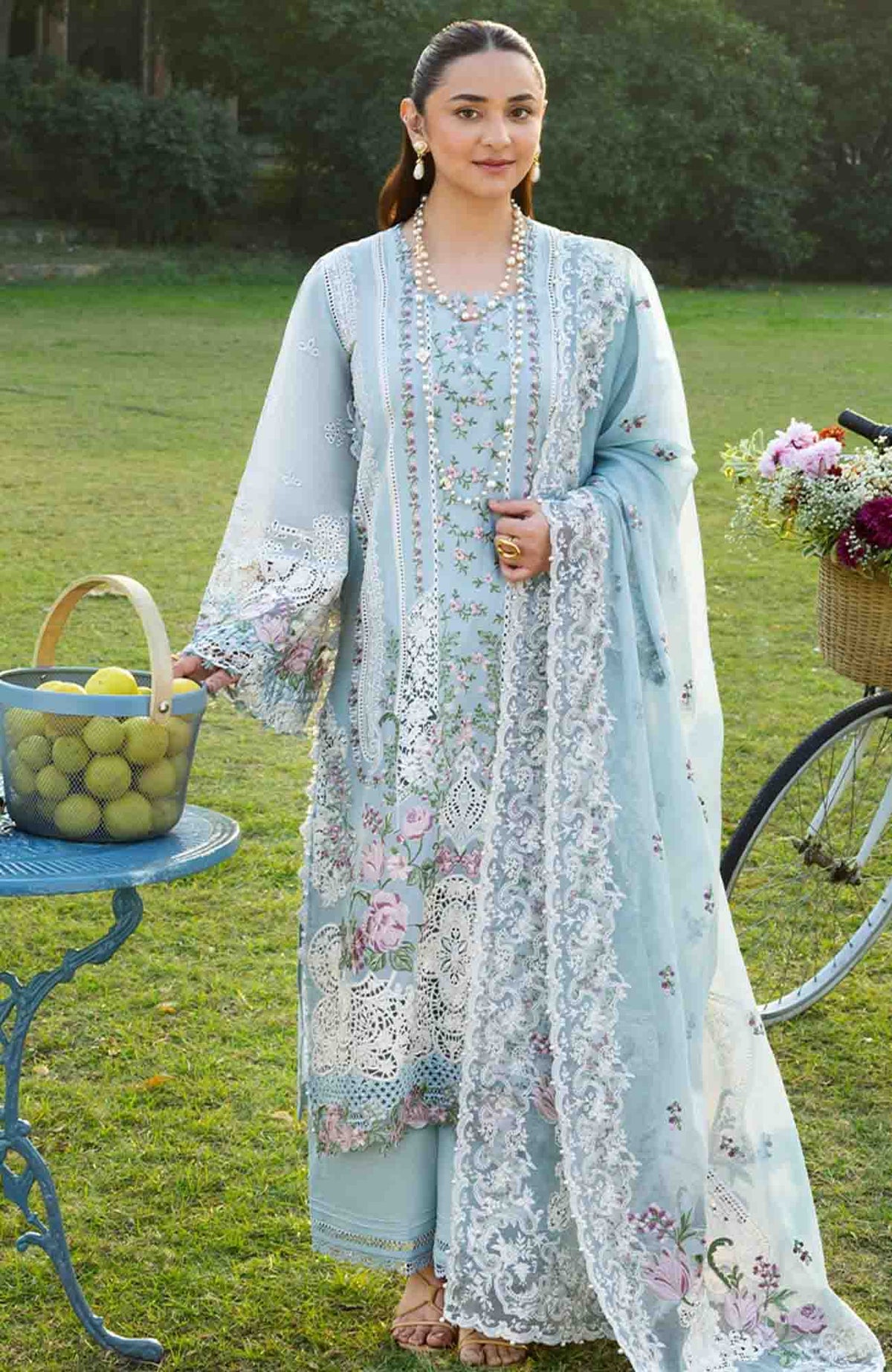 Luxury By Elaf Unstitched Lawn Embroidered 3 Piece Suit - ELFLXL-1B- Serenity - Summer Collection