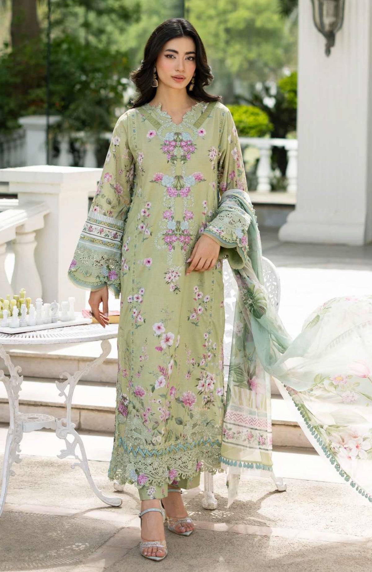 Signature Vol- II By Elaf Unstitched Lawn Embroidered 3 Piece Suit - ELFSGNV2-6A- Jade - Summer Collection