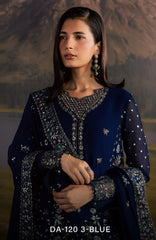 Divani By Daria  Unstitched Chiffon Embroidered 3 Piece - DRDVN-03- Blue -Fomal Collection