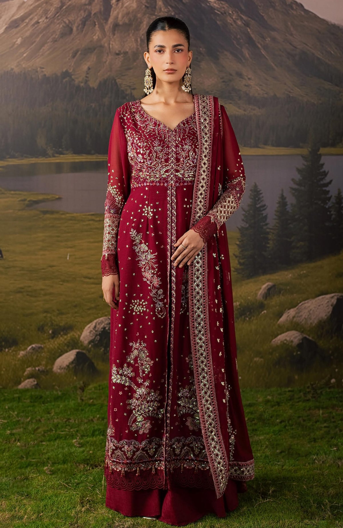 Divani By Daria  Unstitched Chiffon Embroidered 3 Piece - DRDVN-04- Charcoal -Fomal Collection