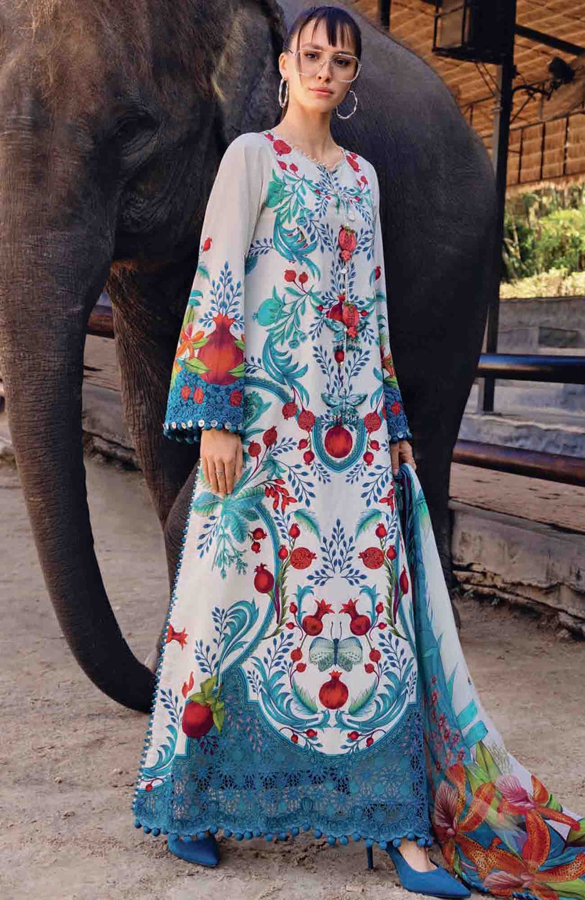 Mprints Safari Scape by Maria B Unstitched Lawn Embroidered 3 Piece Suit - MBMPSSL-12A -  Summer Collection