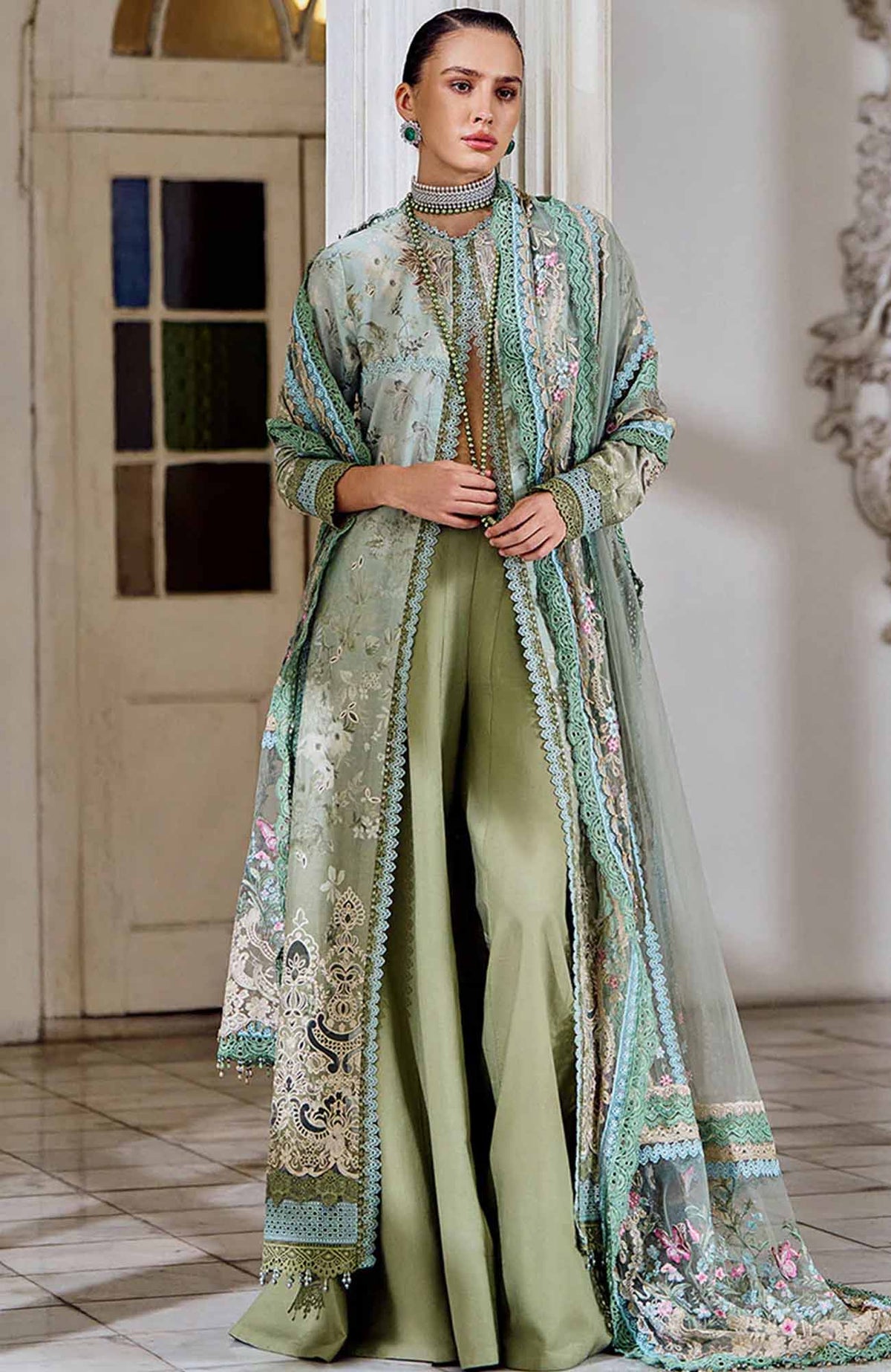 Luxury Lawn By Sobia Nazir Unstitched Lawn Embriodered 3 Piece Suit - SNLEL-12A- Summer Collection