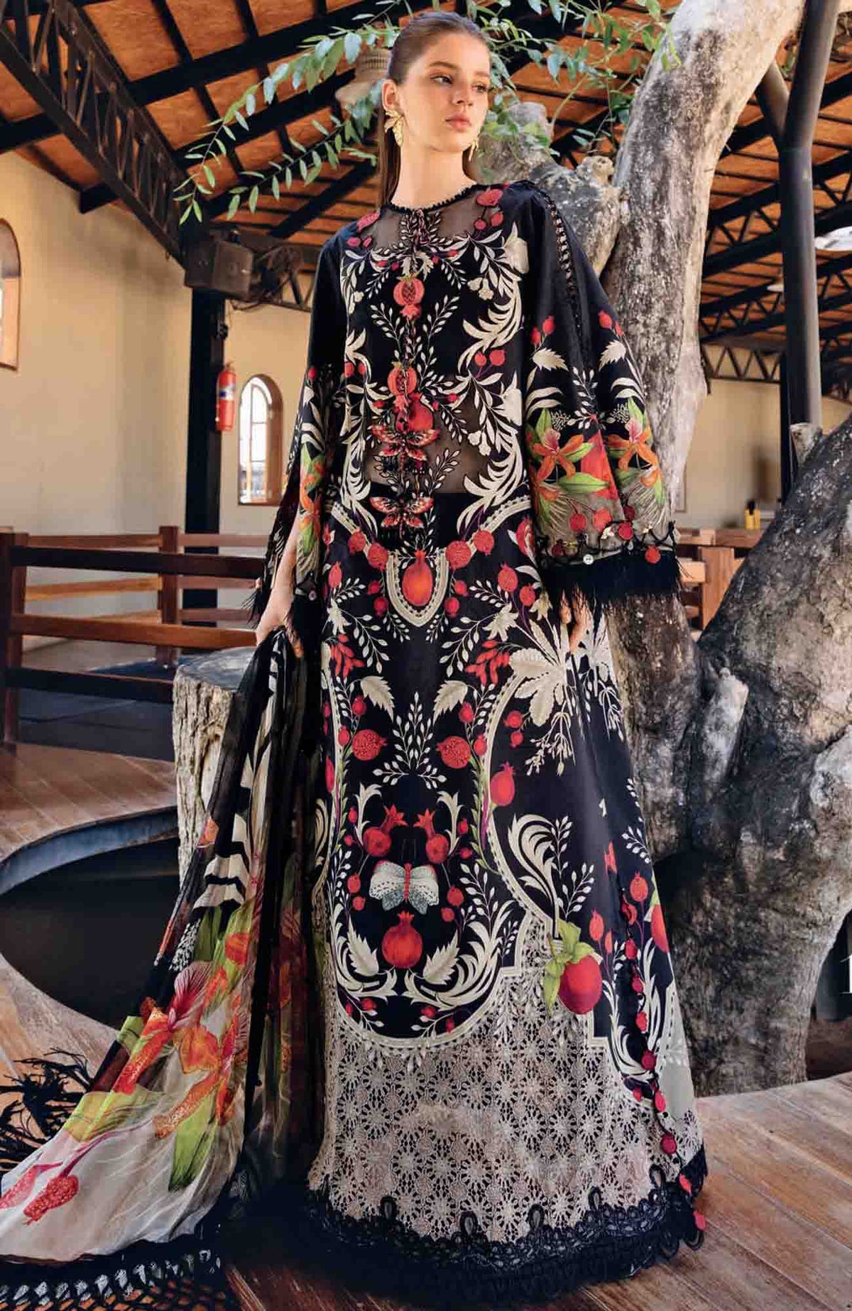 Mprints Safari Scape by Maria B Unstitched Lawn Embroidered 3 Piece Suit - MBMPSSL-12B -  Summer Collection