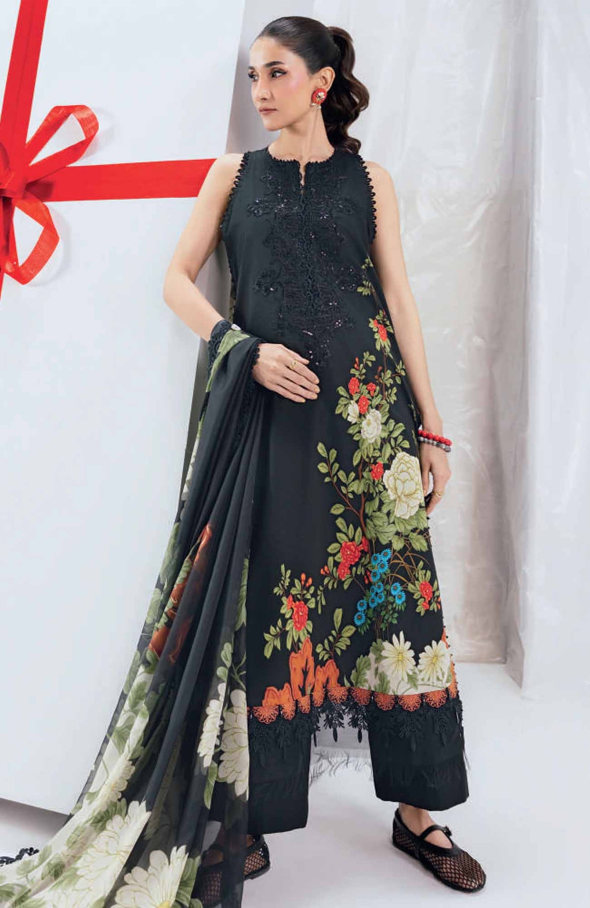 Mbasic by Maria B Unstitched Lawn Embroidered 3 Piece Suit - MBSCL-12B -  Summer Collection