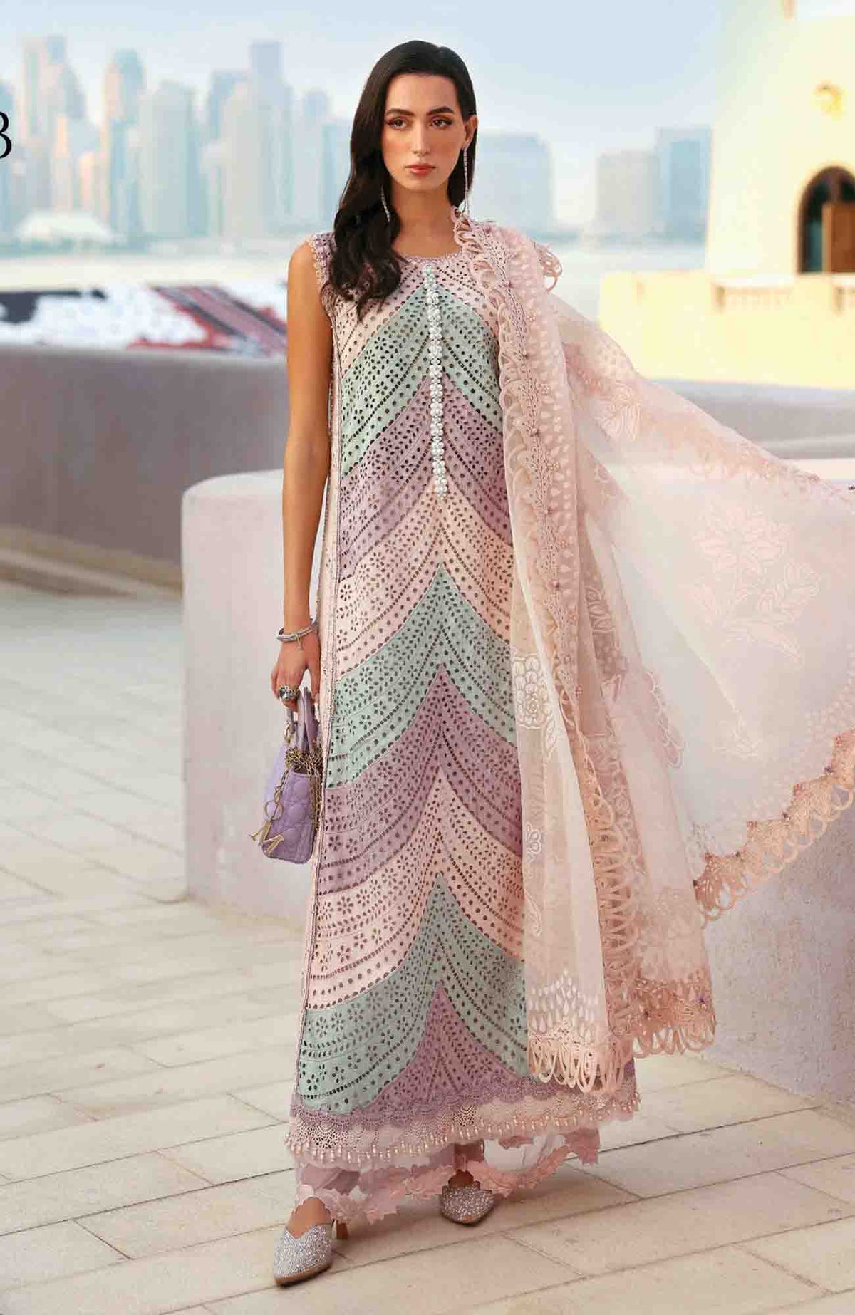 Luxury Lawn By Maria B Unstitched Lawn Embroidered 3 Piece Suit - MBLXL-12B- Summer Collection