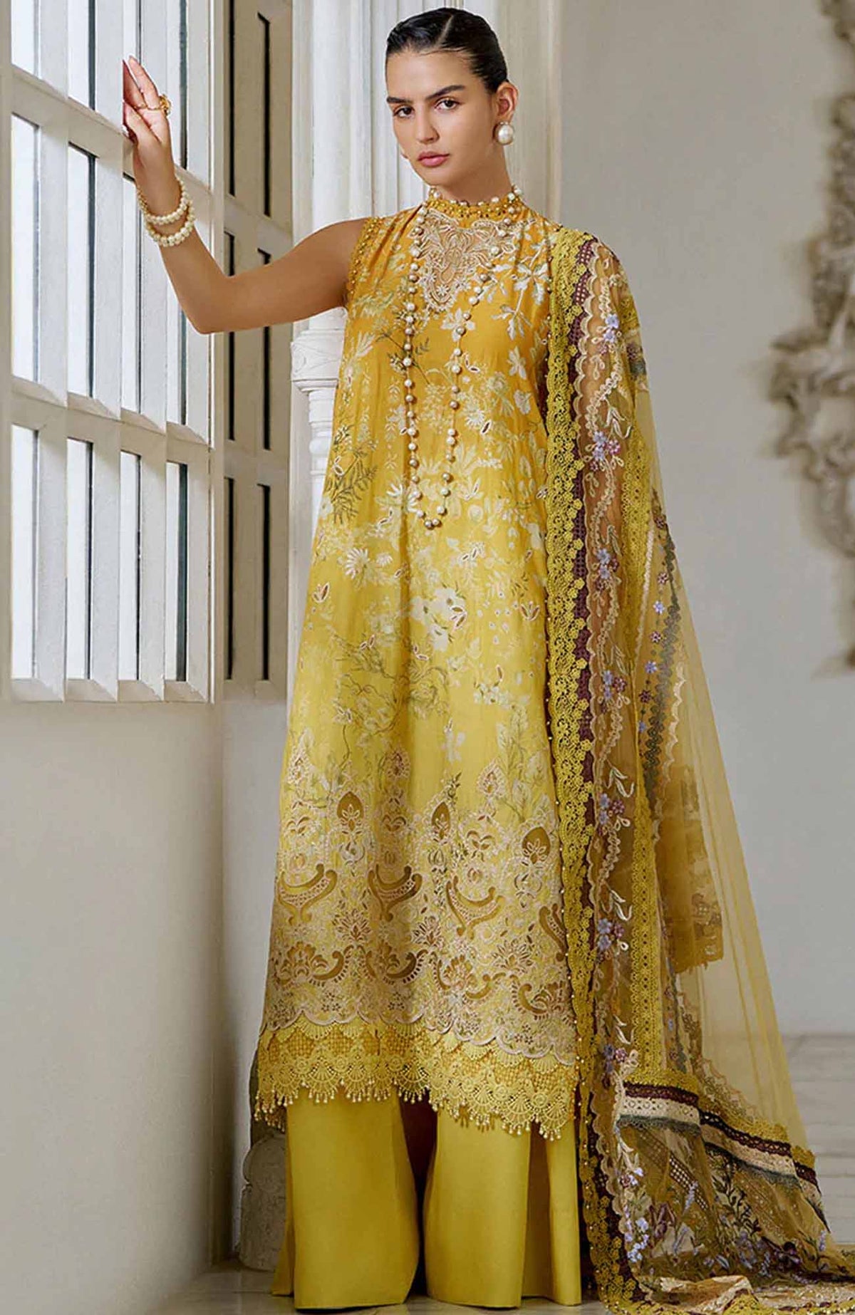 Luxury Lawn By Sobia Nazir Unstitched Lawn Embriodered 3 Piece Suit - SNLEL-12B- Summer Collection