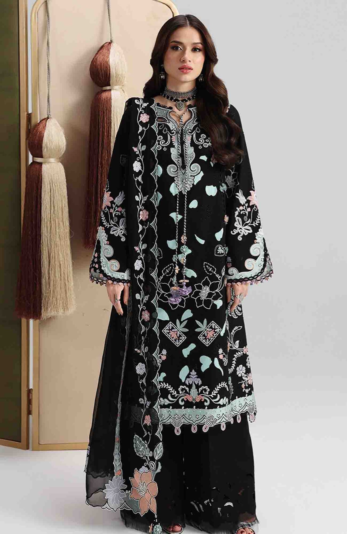 Festive Lawn By Qalamkar Unstitched Lawn Embroidered 3 Piece Suit  - QLMFSTL-12-Reha - Summer Collection