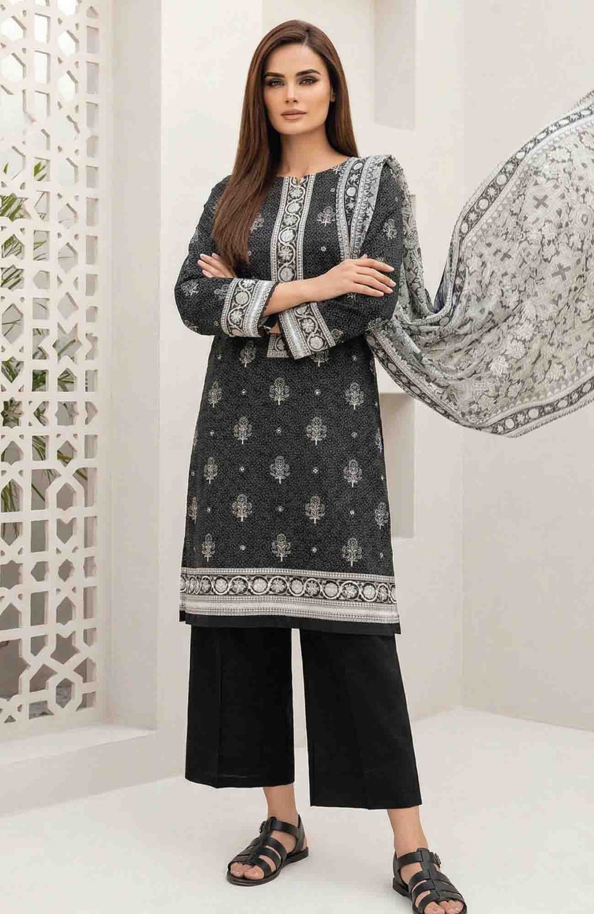 Black & White by Regalia Textile Unstitched Lawn Printed 3 Piece Suit  - RGLBLWTLP -12 Summer Collection