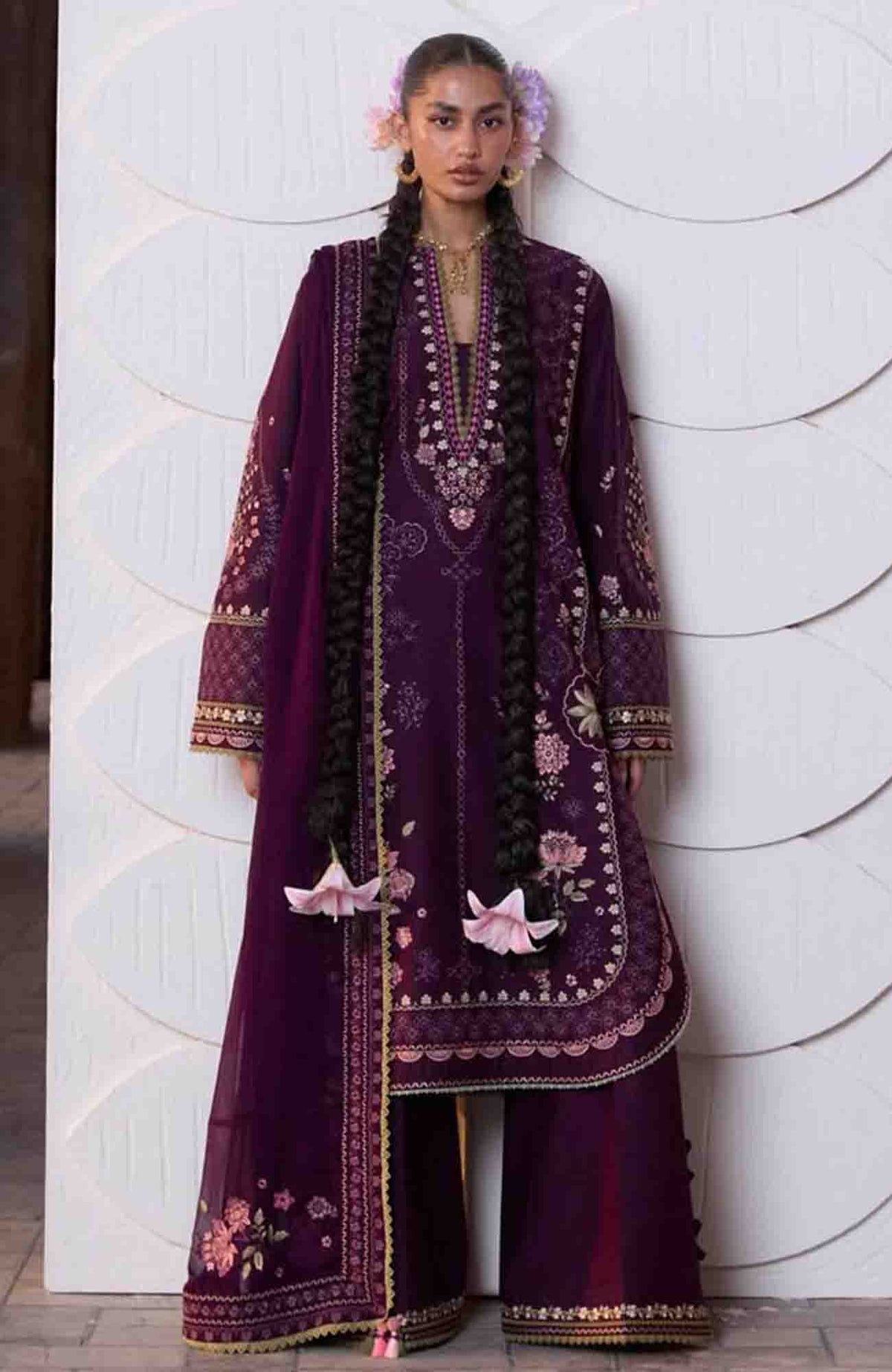 Zan By Hussain Rehar Unstitched Lawn Embroidered 3 Piece Suit -HRZANLXL-14- Banafsh- Summer Collection
