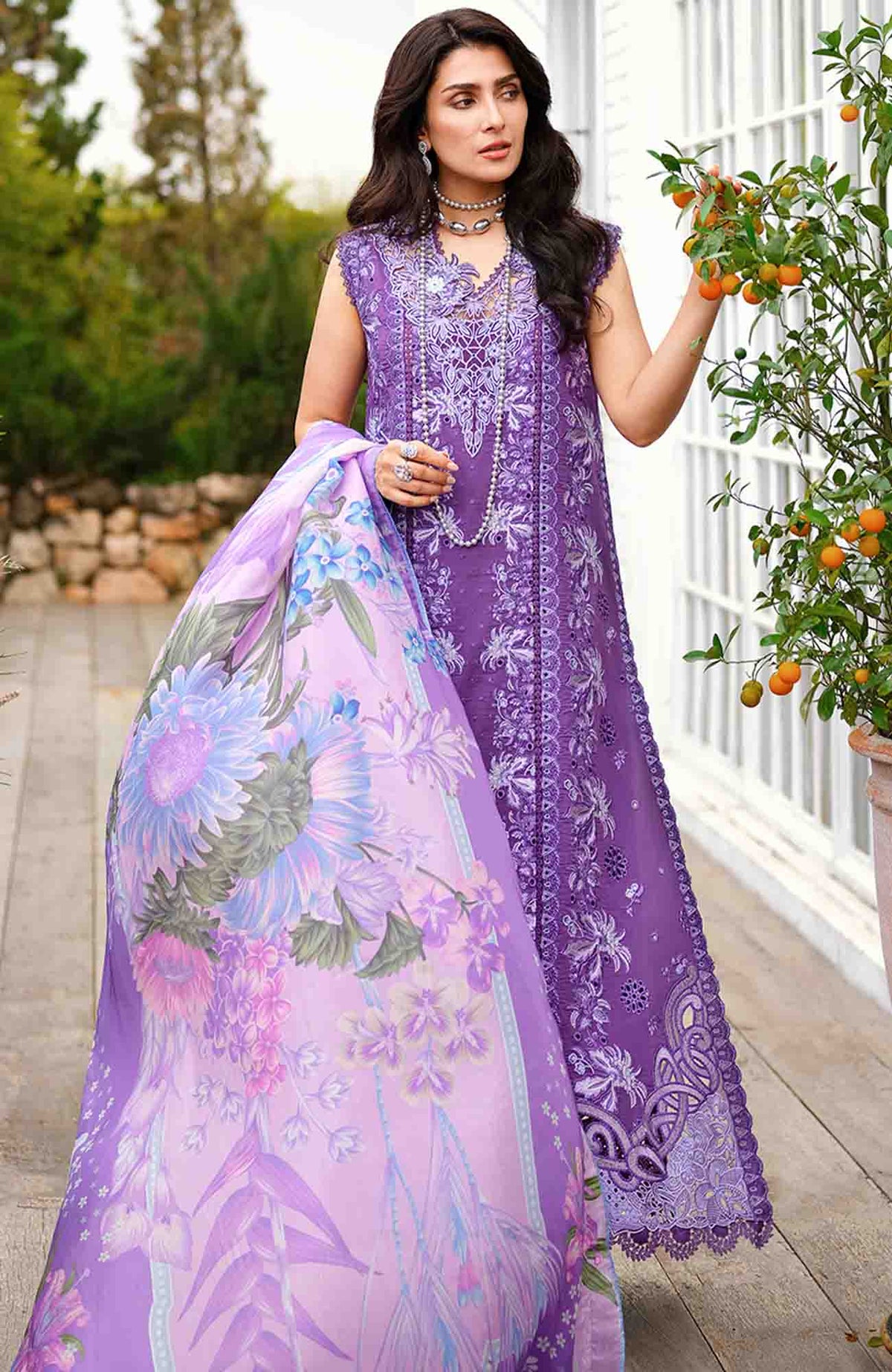 A Moi - Held By Love By Mushq Unstitched Luxury Lawn Embroidered 3 Piece Suit - MQHMAM-12- Lovers Lane-  Summer Collection