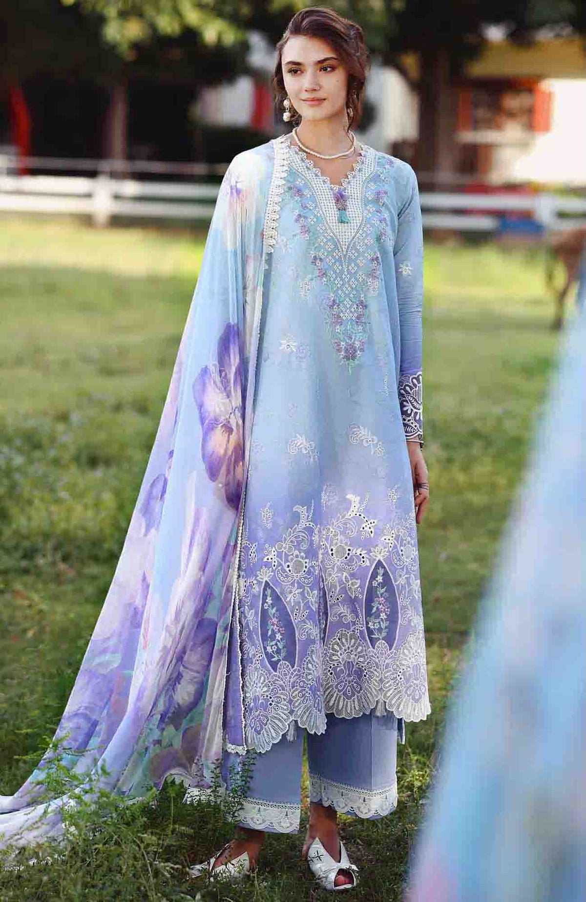 Solace Ombre Chikankari By Mushq Unstitched Lawn Embroidered 3 Piece Suit - MQHMSOCK- Ombre Whisper- Summer Collection