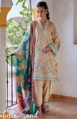 Luxury Lawn By Farah Talib Aziz Unstitched Lawn Embroidered 3 Piece Suit - FTALXL-12- Isebella Sand - Summer Collection