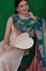 Luxury Lawn By Farah Talib Aziz Unstitched Lawn Embroidered 3 Piece Suit - FTALXL-12- Isebella Sand - Summer Collection