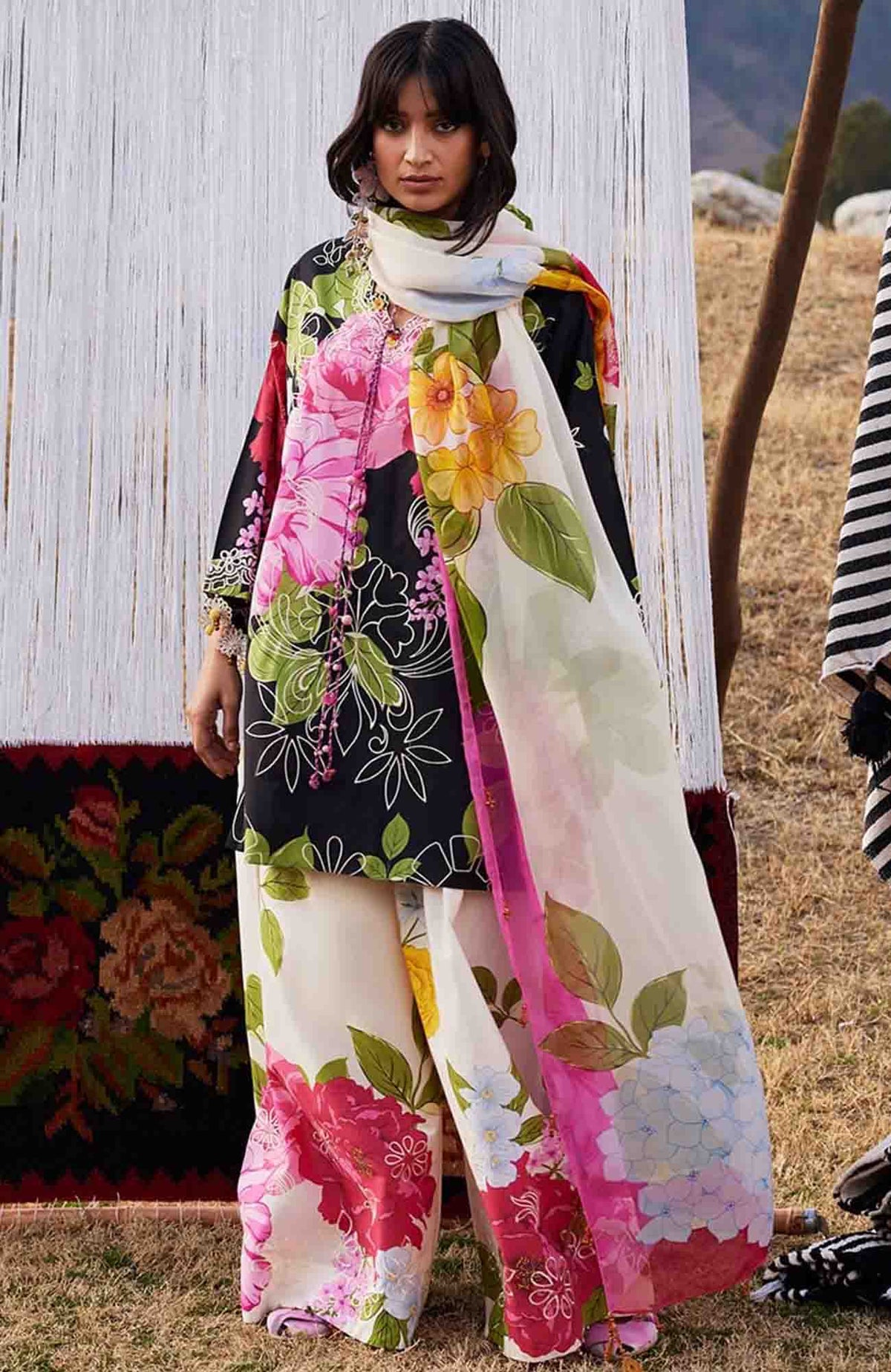 Meili By Zaha Unstitched Lawn Embroidered 3 Piece Suits -ZHMILXL-13A- Yan Hua- Summer Collection