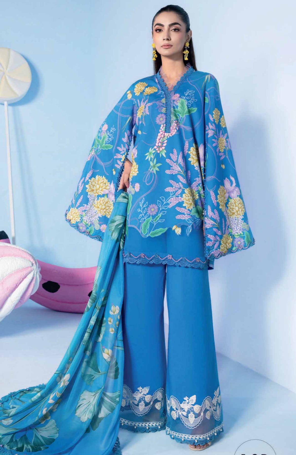 Mbasic by Maria B Unstitched Lawn Embroidered 3 Piece Suit - MBSCL-13B -  Summer Collection