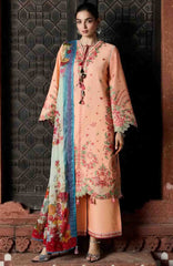 Zan By Hussain Rehar Unstitched Lawn Embroidered 3 Piece Suit -HRZANLXL-08- Saftali- Summer Collection