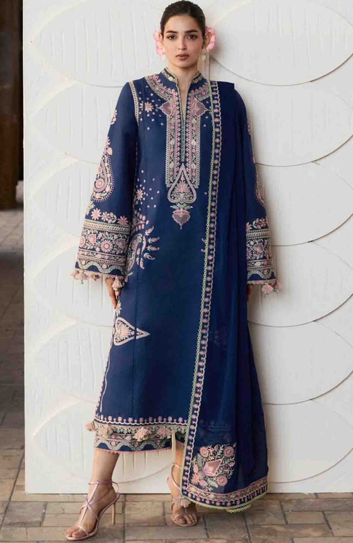 Zan By Hussain Rehar Unstitched Lawn Embroidered 3 Piece Suit -HRZANLXL-12- Abi- Summer Collection